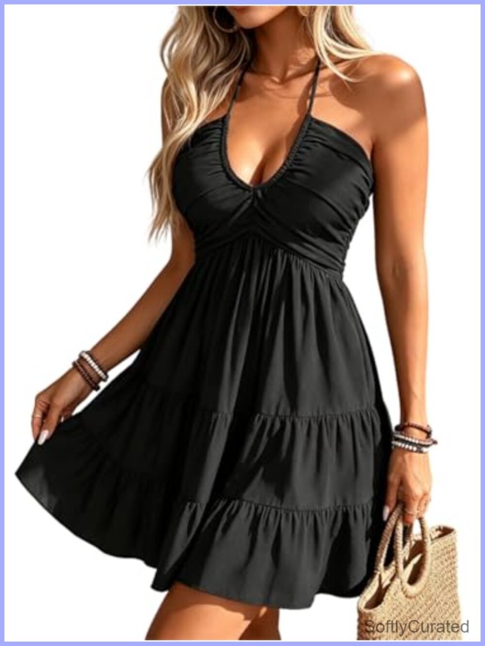 Women's Halter Backless Flowy Mini Sundress Sleeveless A-Line Summer Dress